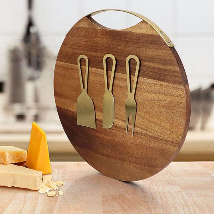 Elegant 4-Piece Cheese Knife Set with Acacia Wood Serving Board