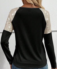 Sequin Round Neck Long Sleeve T-Shirt