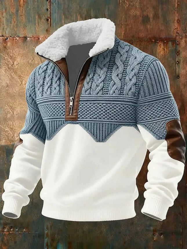 Versatile Slim-Fit Men's Hoodie for Everyday Winter Outings - slim polyester pullover with sherpa collar and cable-knit upper for urban winter commutes
