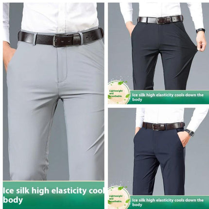 Men's Elastic Casual Pants for Everyday Comfort and Style - light grey and black slim-fit elastic waist pants shown on male models
