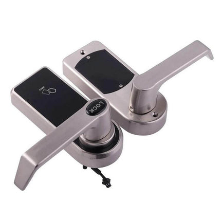 Zinc Alloy Electronic Door Lock with Touch Screen Access installed on a home door showing capacitive touch and proximity card reader