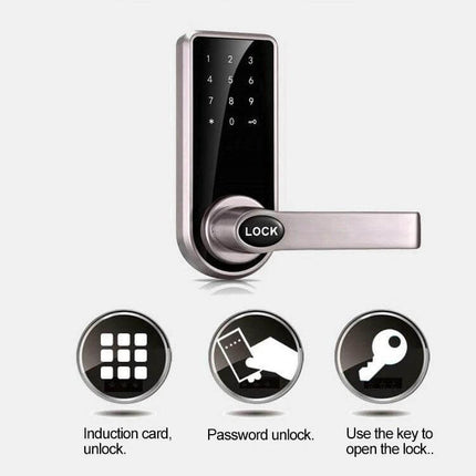 Zinc Alloy Electronic Door Lock with Touch Screen Access — zinc alloy touch-screen lock with capacitive buttons, card and key backup, for home or office security