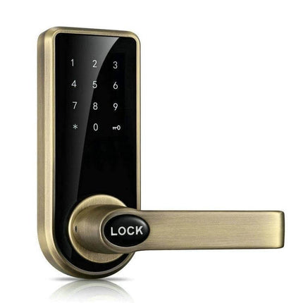 Electronic Door Lock with Password and Sensor Card Access - brass touchscreen lock with capacitive keypad and card sensor for offices, apartments, villas