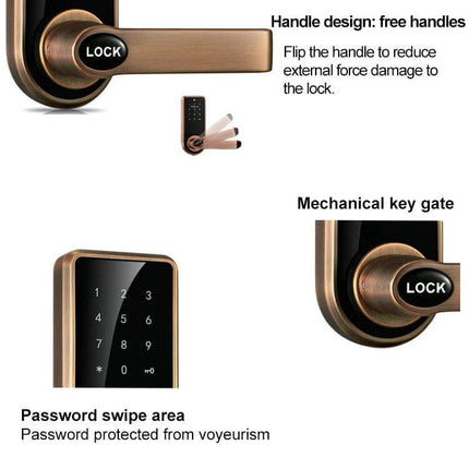 Electronic Door Lock with Password and Sensor Card Access with capacitive touch keypad, proximity card support and flip handle for offices, apartments, villas