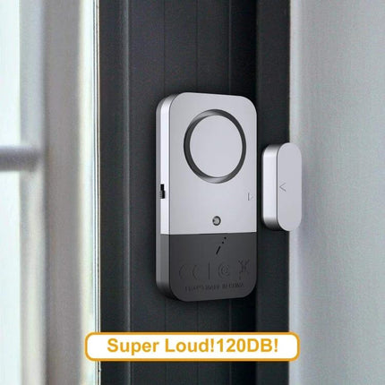 Magnetic Door and Window Security Alarm for Home Protection mounted on door frame with 120dB loud siren for apartment and house security
