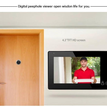 Danmini Smart Electronic Door Peephole Camera with 4.3-Inch Screen showing delivery person on 4.3-inch TFT HD display mounted beside door