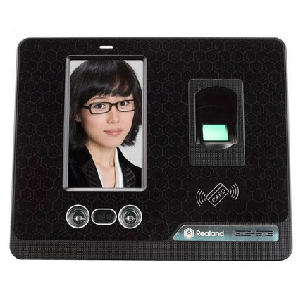 Realand G505 Face and Fingerprint Time Attendance Device showing 4.3-inch TFT LCD, fingerprint sensor and face recognition for office attendance