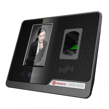 Realand G505 Face and Fingerprint Time Attendance Device biometric terminal with 4.3-inch TFT LCD showing face recognition and fingerprint scanner