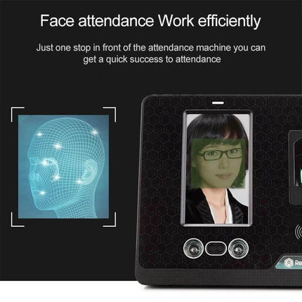 Realand G505 Face and Fingerprint Time Attendance Device biometric terminal showing face recognition on 4.3-inch TFT LCD