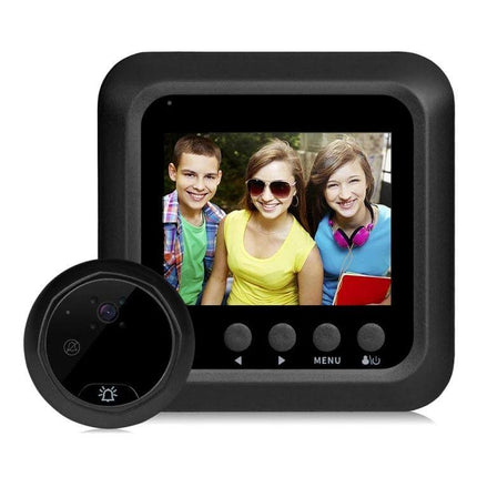W5 Digital Peephole Doorbell Camera for Home Visitor Viewing showing indoor LCD screen with visitor image and exterior camera unit