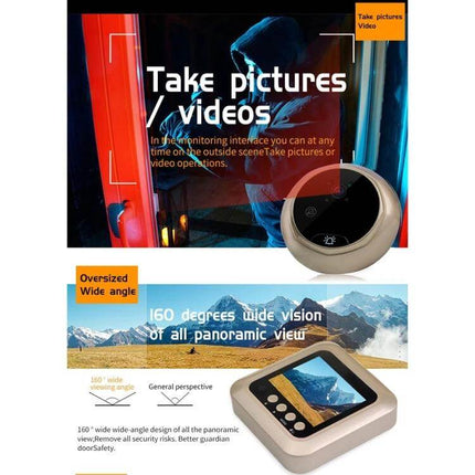W5 Digital Peephole Doorbell Camera for Home Visitor Viewing - indoor screen captures photos and 160° wide-angle video monitoring