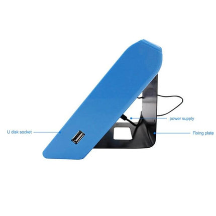 Time Attendance Device with Face and Fingerprint Recognition blue side view showing USB U disk socket, power supply and fixing plate