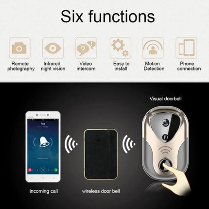 163Eye Smart WiFi Video Doorbell for Home Monitoring with Night Vision showing phone alerts, motion detection, night vision and wireless doorbell