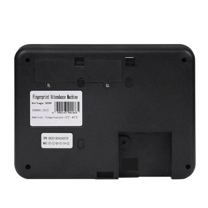 Realand Fingerprint Attendance System with Wireless Connectivity rear view showing labels and compartment for office attendance tracking device