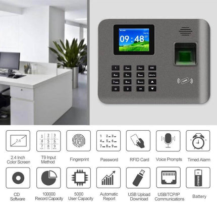 Realand Fingerprint Attendance System with Wireless Connectivity smart office fingerprint time clock with 2.4-inch color LCD and RFID for employee check-in