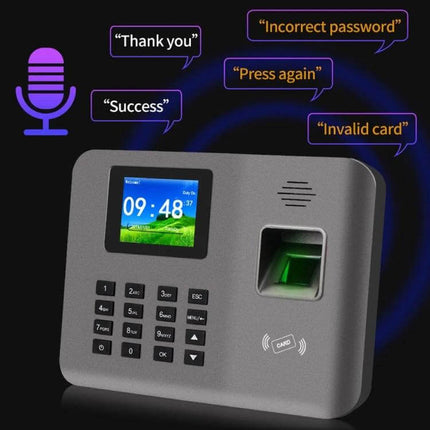 Realand Fingerprint Attendance System with Wireless Connectivity — office biometric clock with 2.4-inch color LCD, fingerprint scanner and wireless card access
