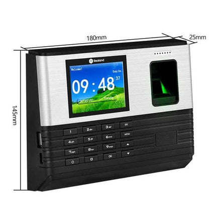 Realand AL355 Fingerprint Attendance System with WiFi Connectivity showing front view, color display and fingerprint scanner for office attendance