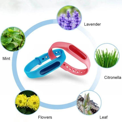 Anti-Mosquito Silicone Repellent Bracelet, 23 cm, Everyday Use - blue and pink silicone wristbands with natural scents (lavender, mint, citronella, flowers)