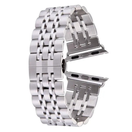Hidden Butterfly Buckle 7 Beads Stainless Steel Watch Band For Apple Watch 42mm(Silver Gold), 20mm Women