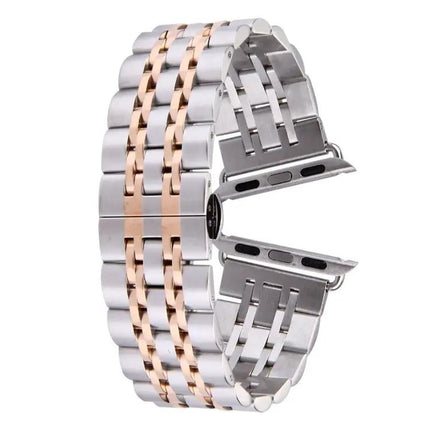Hidden Butterfly Buckle 7 Beads Stainless Steel Watch Band For Apple Watch 42mm(Silver Gold), 20mm Women