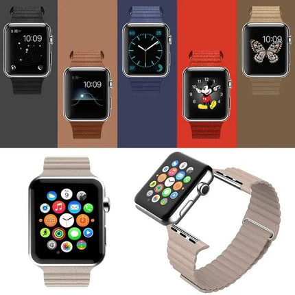 Compatible Apple Watch 42mm PU Leather Magnetic Loop Band