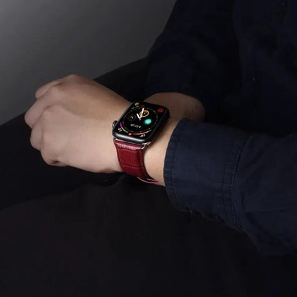 Denior Crocodile Grain Watch Cowhide Leather Watch Band for Apple Watch Ultra 49mm&Watch Ultra 2 49mm / Series 10 46mm / 9&8&7 45mm / SE 3&SE 2&6&SE&5&4 44mm / 3&2&1 42mm