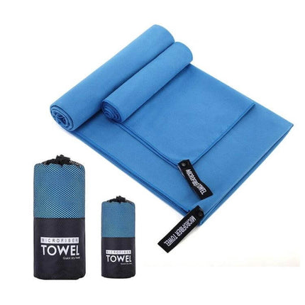 Absorbent Quick Dry Microfiber Sports Towel 40x80cm in blue, compact quick-dry gym and travel towel with storage pouch