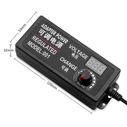 AC To DC Adjustable Power Adapter, Universal 3-24V Output compact black bench power supply with digital voltage display and adjustable knob