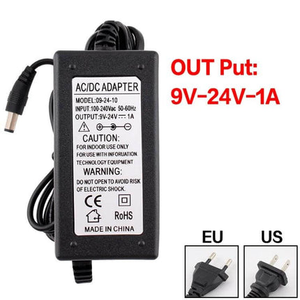 AC To DC Adjustable Power Adapter With Display For Home Charging compact 9V-24V 1A supply with display and interchangeable EU/US plugs