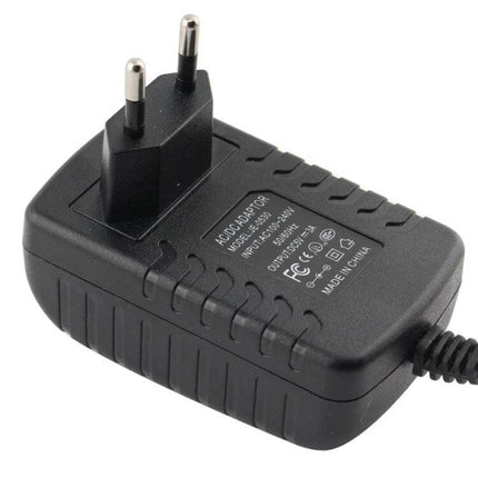 AC to DC Power Adapter EU Plug for Small Devices Home Use black 5V 1A wall charger with EU two-pin plug and 5.5x2.5mm DC connector