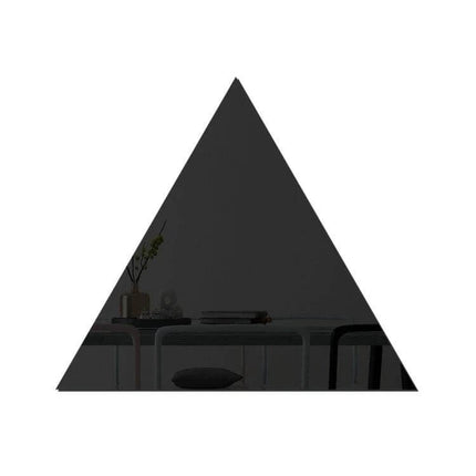Acrylic Wall Mirror Sticker Set 16-Piece For Living Room Or Bedroom - single black triangle mirror piece reflecting a modern desk