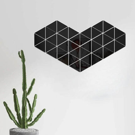 Acrylic Wall Mirror Sticker Set 16-Piece For Living Room Or Bedroom geometric heart arrangement above sofa or bed reflecting light