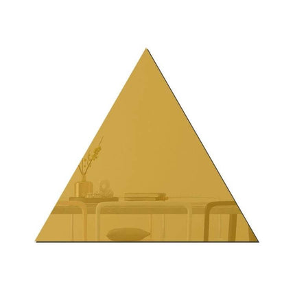 Acrylic Wall Mirror Sticker Set 16-Piece For Living Room Or Bedroom - single gold triangular acrylic mirror piece reflecting a desk scene