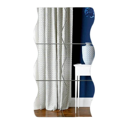 Acrylic Wall Mirror Wave Style For Home Decor Living Room - curved acrylic wave mirror panels showing reflection of curtain and side table