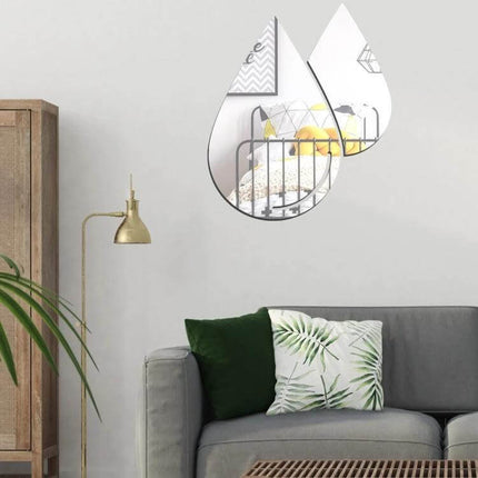 Acrylic Water Drop Mirror Wall Stickers, 2 Piece Set for Living Room — self-adhesive acrylic teardrop mirrors adding reflective brightness above sofa