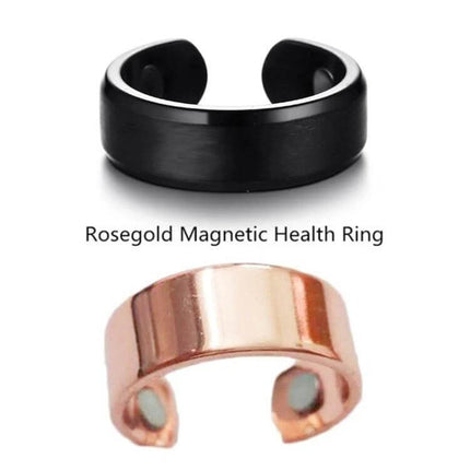 Acupressure Anti Snore Ring For Better Sleep And Breathing rose gold and black magnetic acupressure ring shown front view