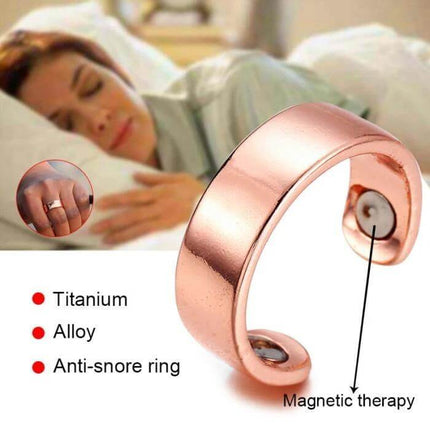 Acupressure Anti Snore Ring For Better Sleep And Breathing shown as rose gold magnetic little-finger ring promoting restful breathing