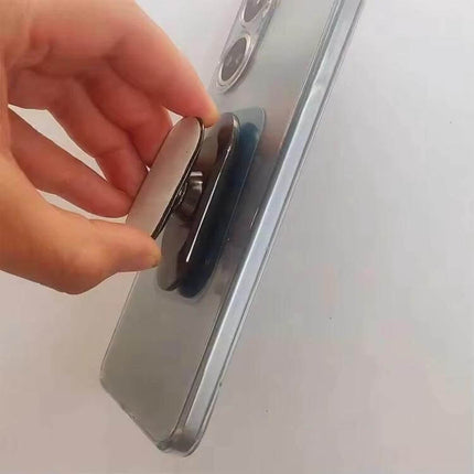 Adhesive Iron Sheet Metal Plate Sticker For Magnetic Phone Holders stuck to phone case showing magnetic mount attachment