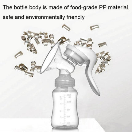 Adjustable 2 In 1 Manual Breast Pump And Feeding Bottle with food-grade PP bottle and silicone flange shown on white background