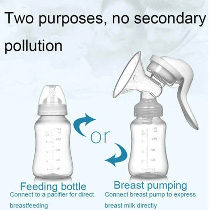 Adjustable 2 In 1 Manual Breast Pump And Feeding Bottle showing bottle and pump, food-grade PP silicone, dual-use for expressing and direct feeding