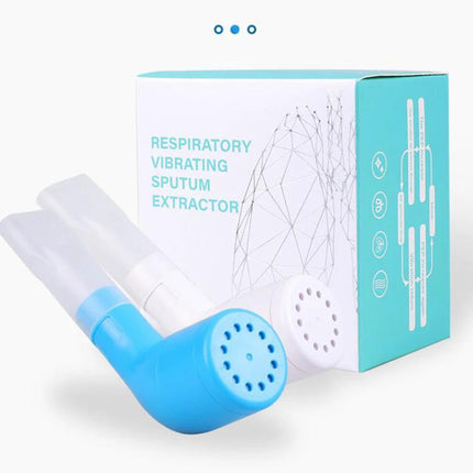 Adjustable 3-Ball Breathing Exerciser for Lung Capacity with blue and white PEP respiratory vibrating sputum extractor device