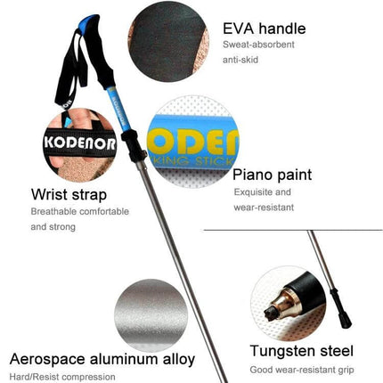 Adjustable Outdoor Trekking Poles for Hiking, Aluminum, 107-125 cm with EVA handle wrist strap and tungsten steel tip