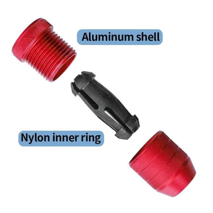 Adjustable Bit Stop Locator Drilling Aid Tool Type 2-5 red aluminum shell with nylon inner ring exploded view