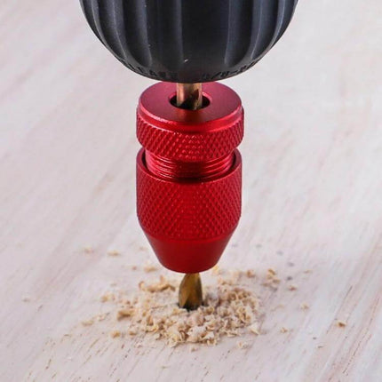 Adjustable Bit Stop Locator Drilling Aid Tool Type 2-5 red stop collar on drill bit controlling depth in wood