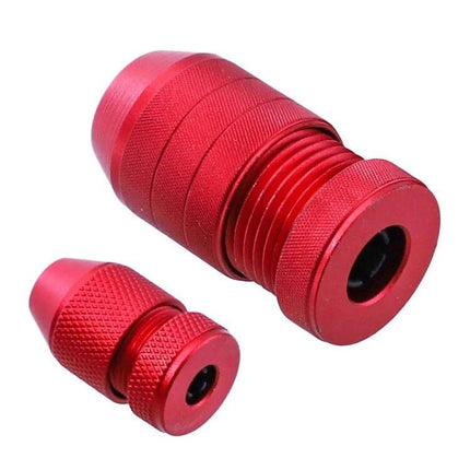 Adjustable Bit Stop Locator Drilling Aid Tool Type 2-5 red aluminum depth stop for drill bits, twist‑adjustable locator for woodworking and metalwork