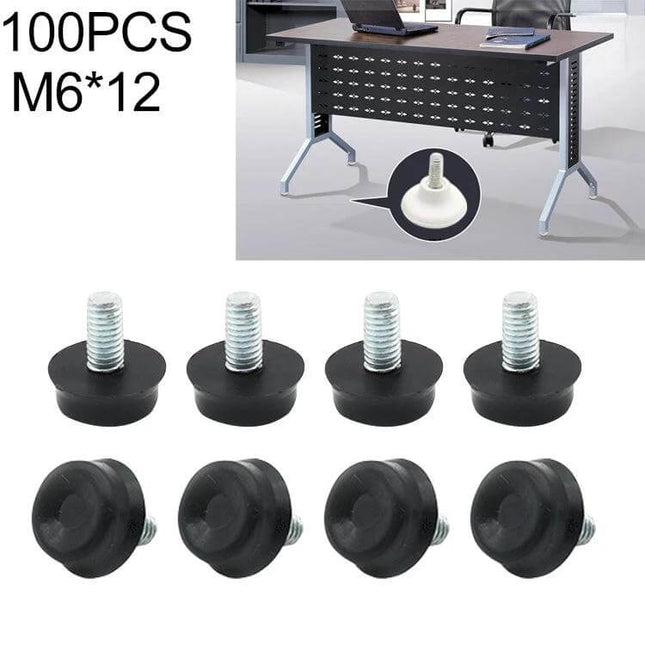Adjustable Foot Pad for Furniture M6x12 Non Slip Black - set of eight leveling feet for tables, chairs and cabinets, M6x12 threaded non-slip pads