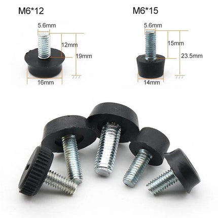Adjustable Foot Pad for Furniture M6x12 Non Slip Black — M6x12 threaded leveling glide for chairs, tables, cabinets, non-slip floor protection