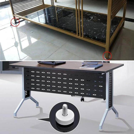 Adjustable Foot Pad for Furniture M6x12 Non Slip Black installed on metal table and cabinet legs to prevent wobble and protect floors