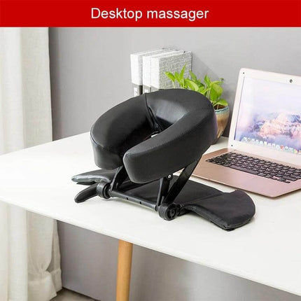 Adjustable Headrest Face Pillow For Desk Use Daily Comfort on a white desk with laptop and plant, synthetic leather foldable neck and face support