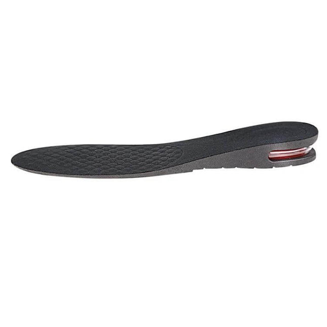 Adjustable Inner Height Insole Cut To Fit Black Five Layer shown profile with five-layer stack, cut-to-fit design and three-hole buckle for secure alignment